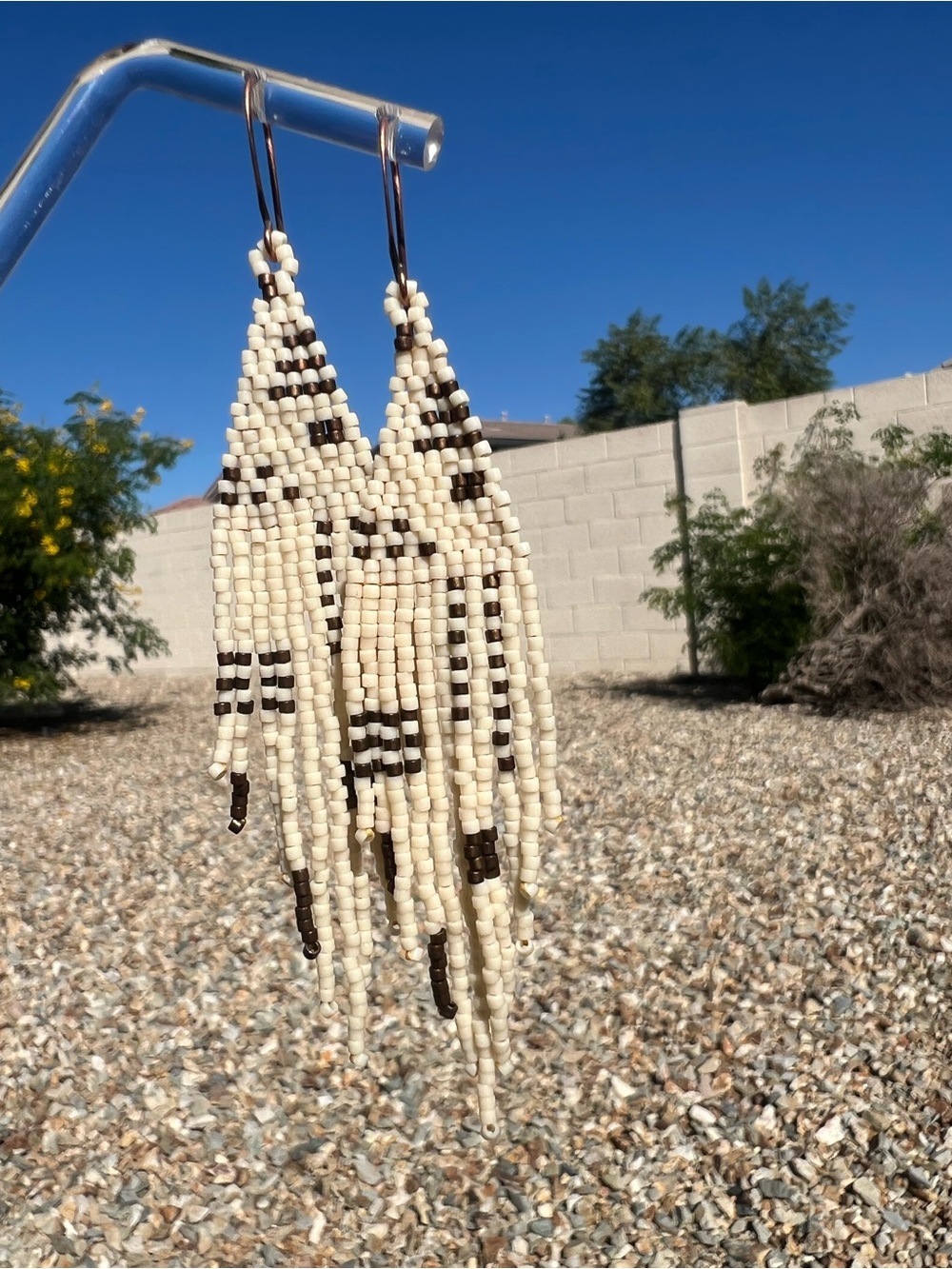Handmade Cream & Brown Beaded Fringe Earrings